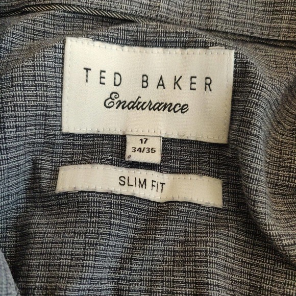 Ted Baker Endurance Men's Button Up Shirt Size 17 34/35 Gray Long Sleeve - Picture 5 of 6